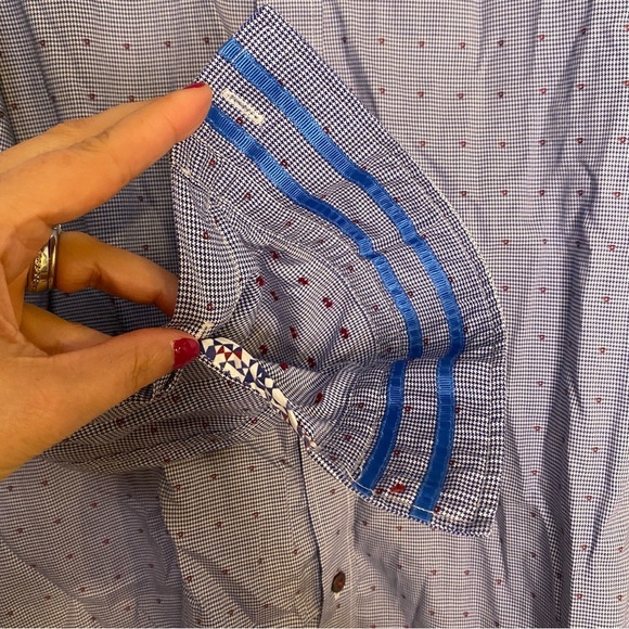 Robert Graham Tailored Fit Blue Grid Dot Button Front Collared Shirt Size XL - Picture 3 of 9